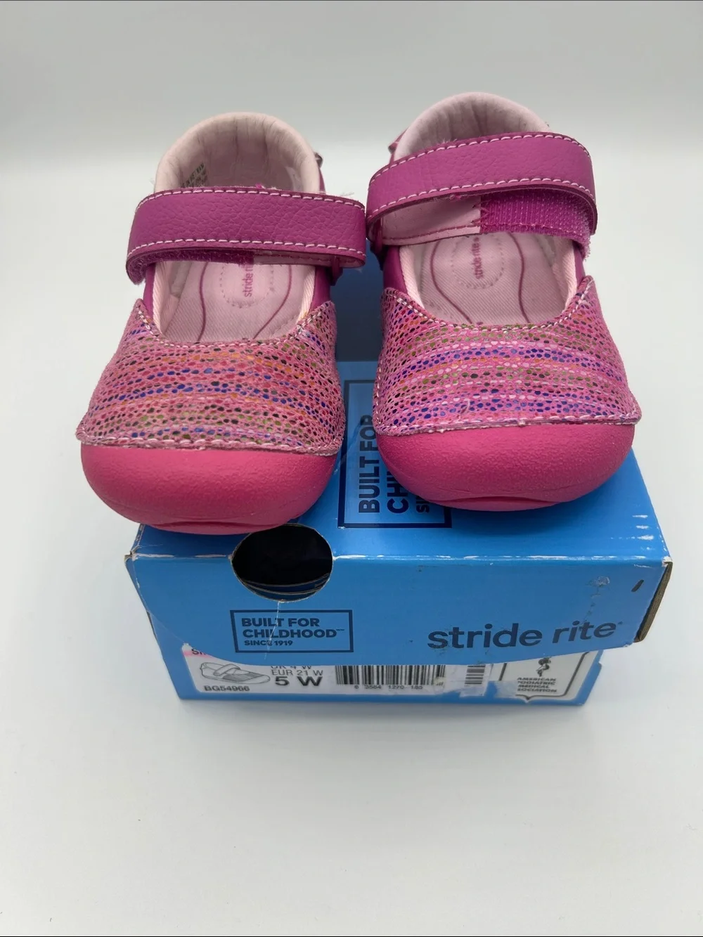 Stride Rite Girls' Pink Glitter Mary Jane Shoes early walker 5 W width brand new